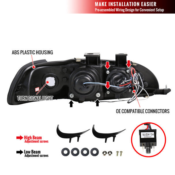 Spec-D 92-95 Honda Civic 2/3dr Halo Projector Headlights Black - Evergreen Kings