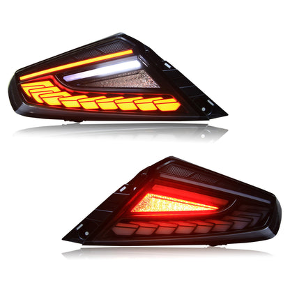 OLM Phantom-Spec LED taillights with clear lens and white optic for 2022+ Subaru WRX, showing the sleek tail light design.
