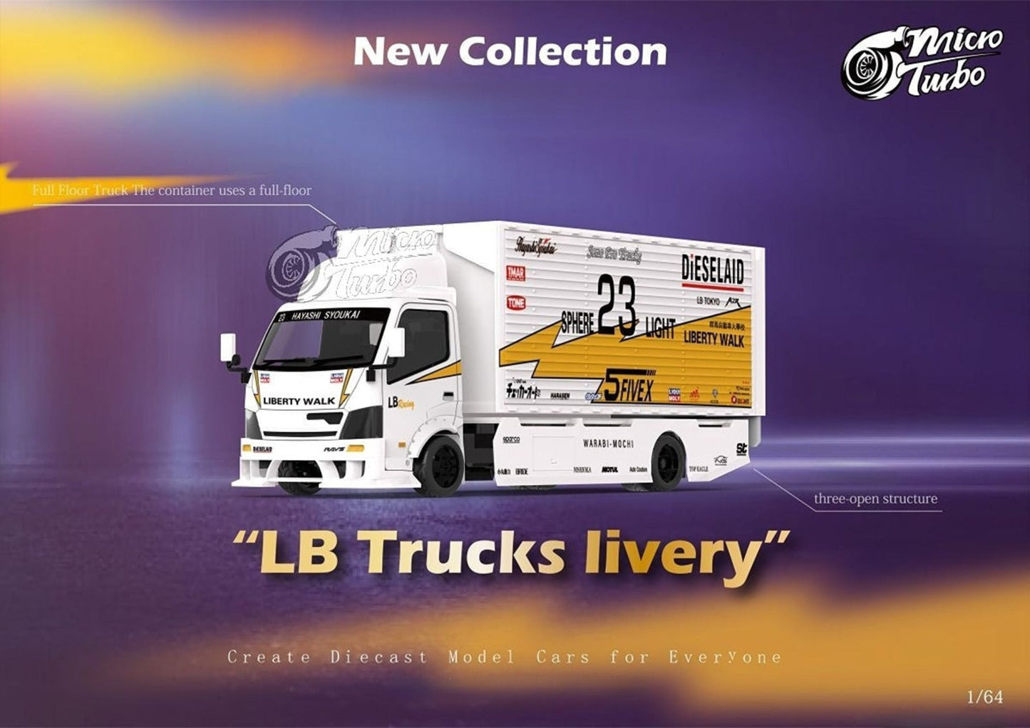 Hino 300 MicroTurbo LBWK silhouette lighting diecast model in 1:64 scale with detailed exterior features