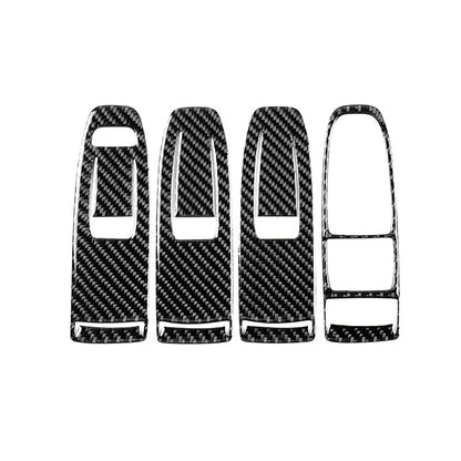 JDMuscle black and red carbon fiber window switch trim covers for 2022-2025 Subaru WRX, 4-piece set, sleek automotive interior accessory