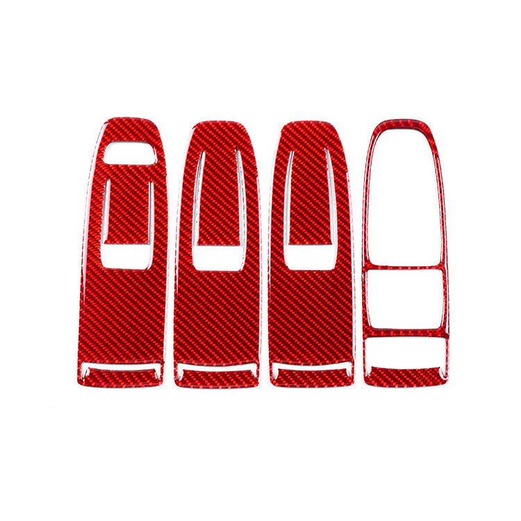 JDMuscle black and red carbon fiber window switch trim covers for 2022-2025 Subaru WRX, 4-piece car interior trim kit