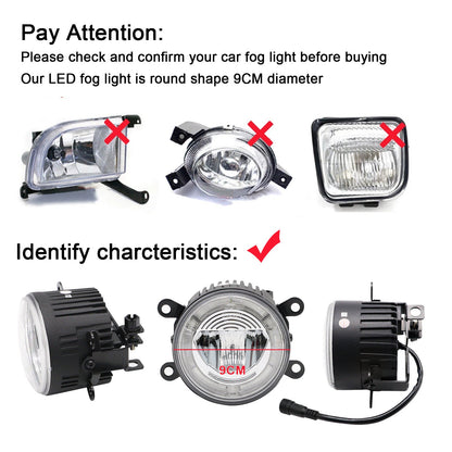 JDMuscle LED and Halo DRL fog light housings for Subaru WRX, STI, BRZ, FT86, and Forester models, showing front view