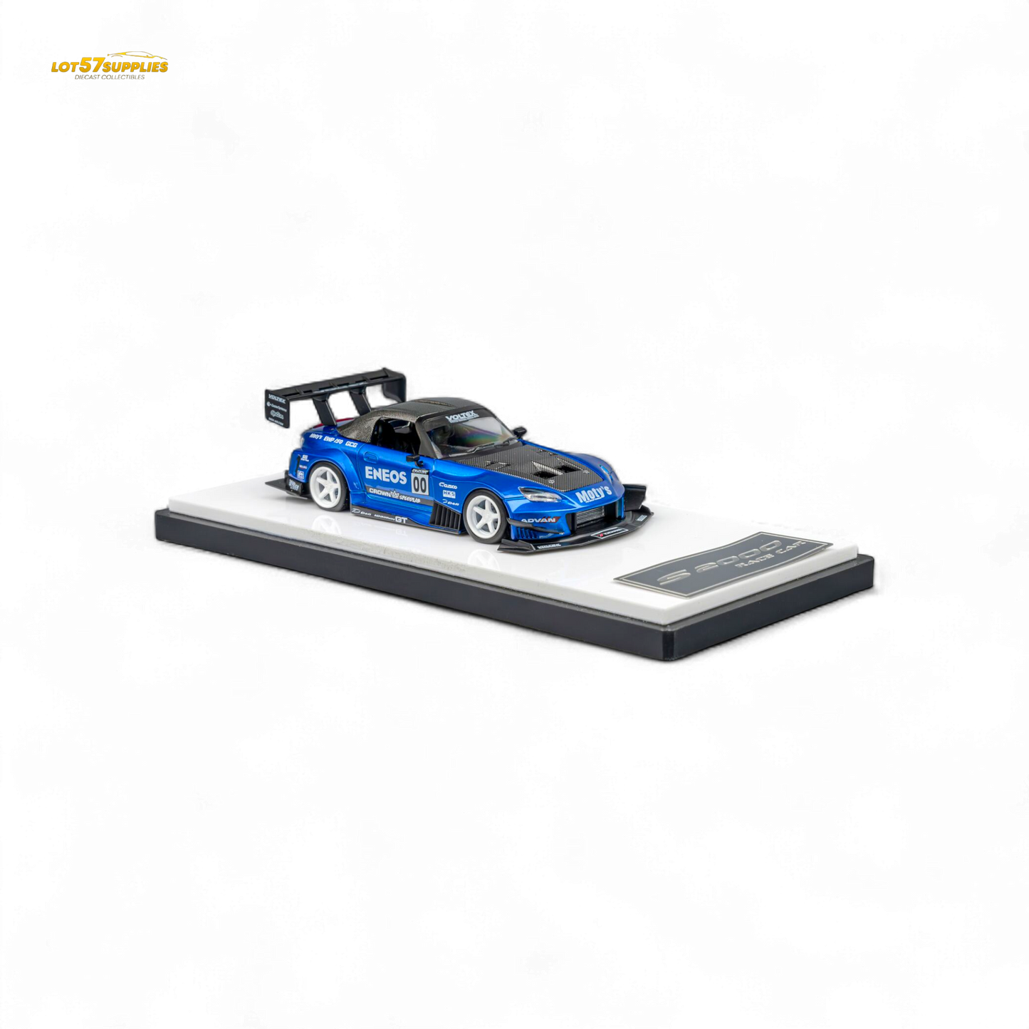 Candy blue 1:64 scale Honda MicroTurbo S2000 diecast model, ENEOS #00 TOP FUEL, by Lot57Supplies Diecast Shop.