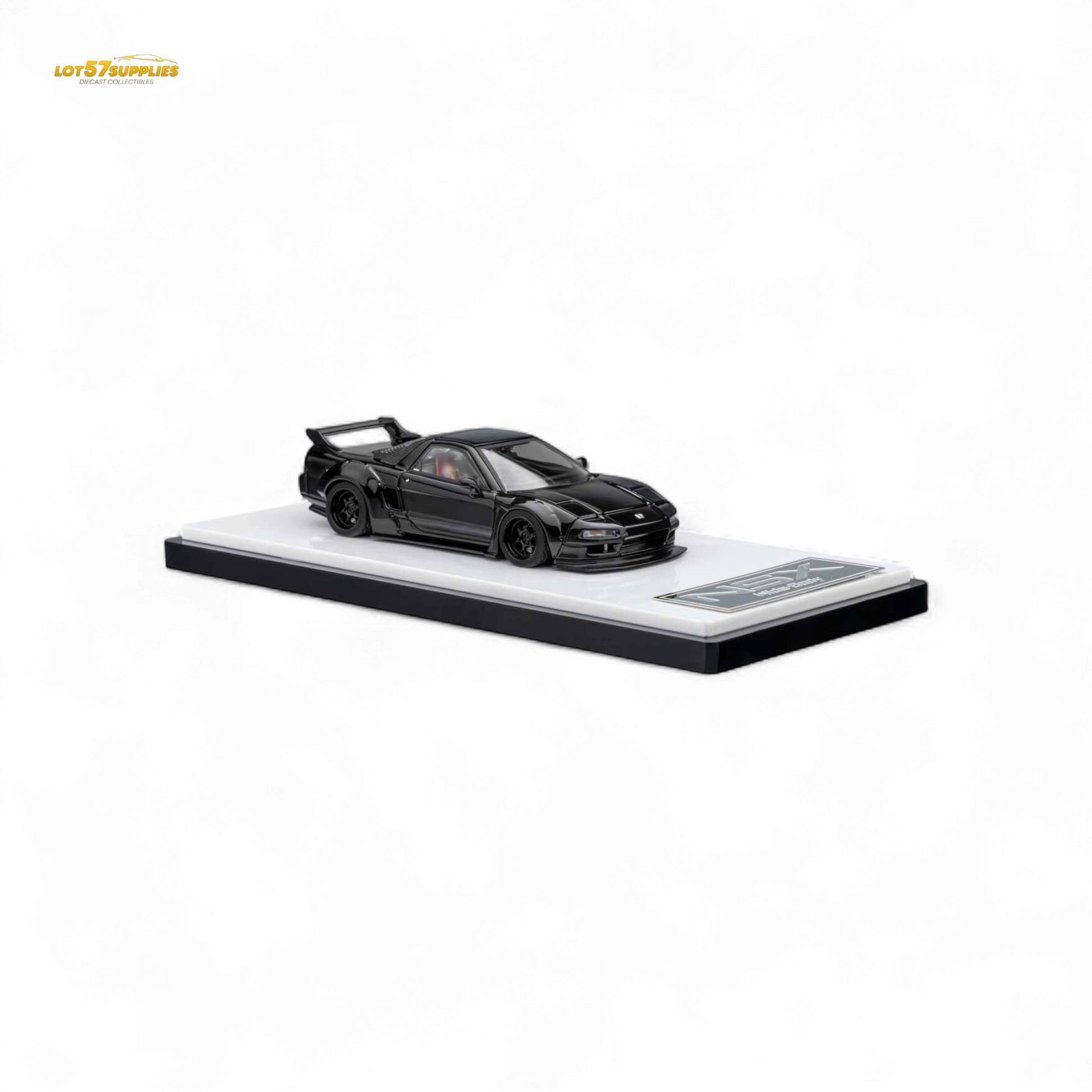 Gloss black Honda Microturbo NSX-R WideBody diecast model car, 1:64 scale, detailed miniature from Lot57Supplies Diecast Shop.