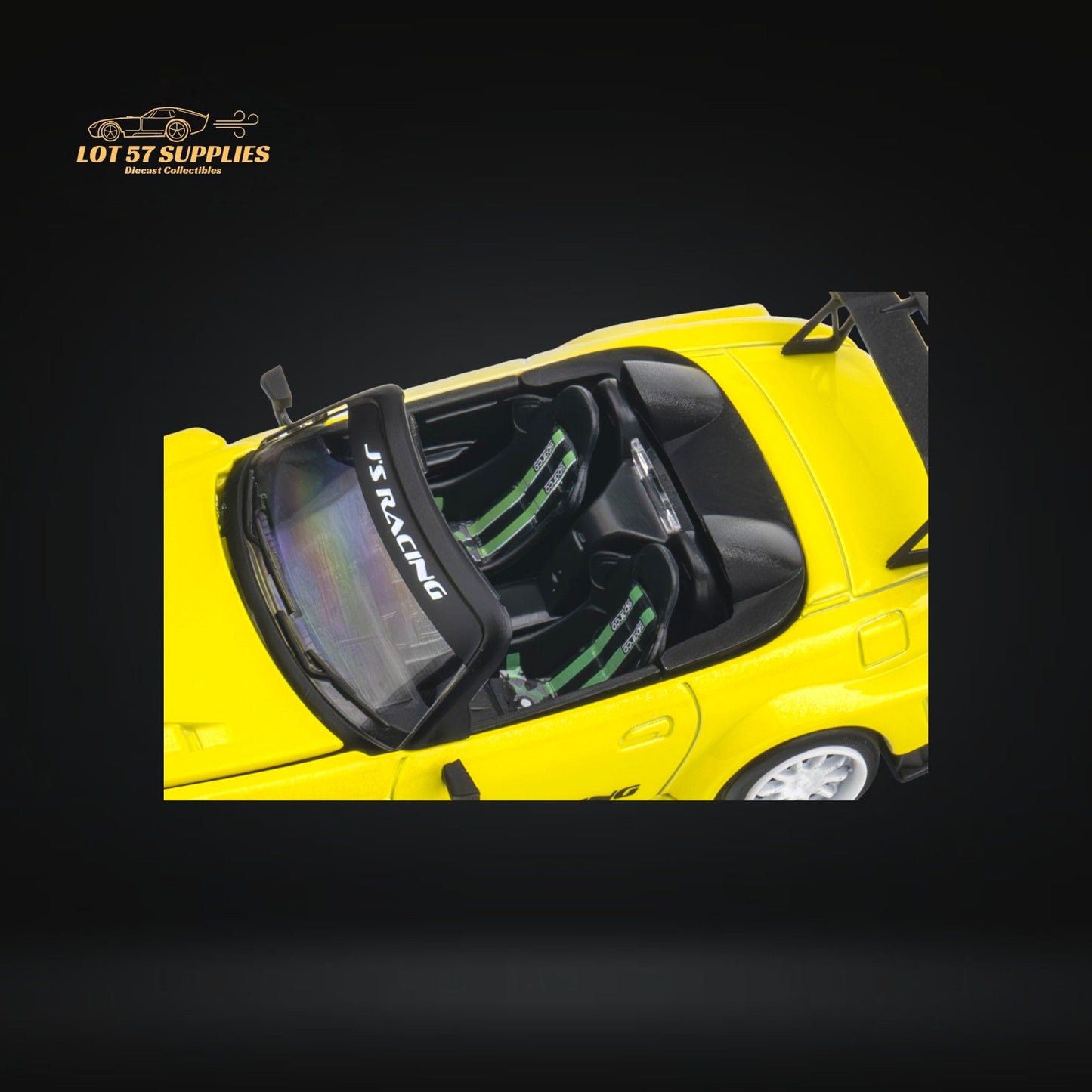 Yellow pearl Honda S2000 diecast model by Lot57Supplies, detailed Microturbo JS Racing Indy scale car in 1:64 size.