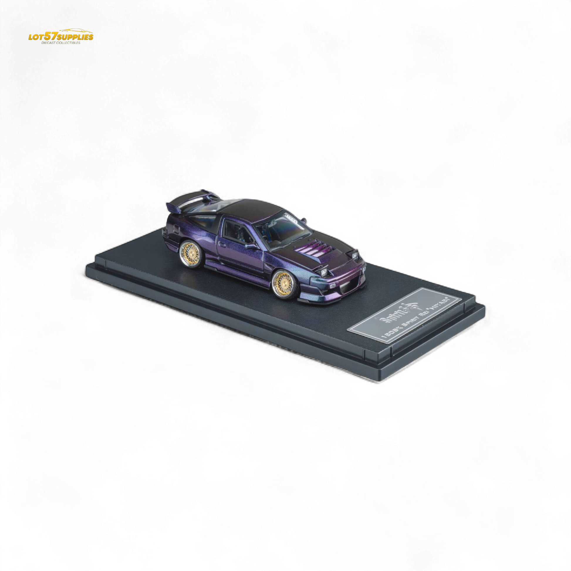 Purple chameleon Nissan 180SX MicroTurbo diecast model by Lot57Supplies, detailed 1:64 scale miniature car.