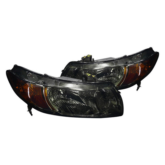 Spec-D chrome smoked headlights for 2006-2011 Honda Civic Coupe, featuring crystal lens and modern design.