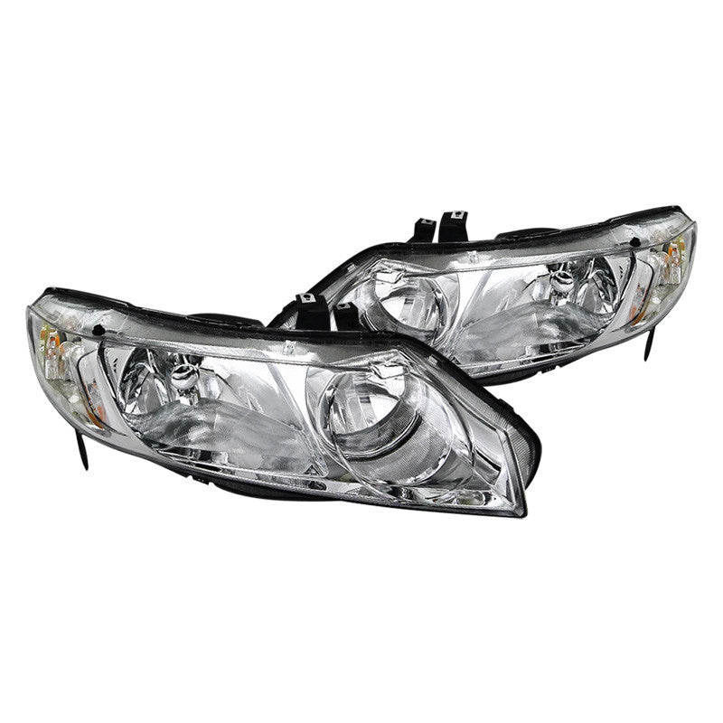 Spec-D crystal headlights for 2006-2011 Honda Civic sedan, chrome and clear design, high-quality automotive headlight replacement