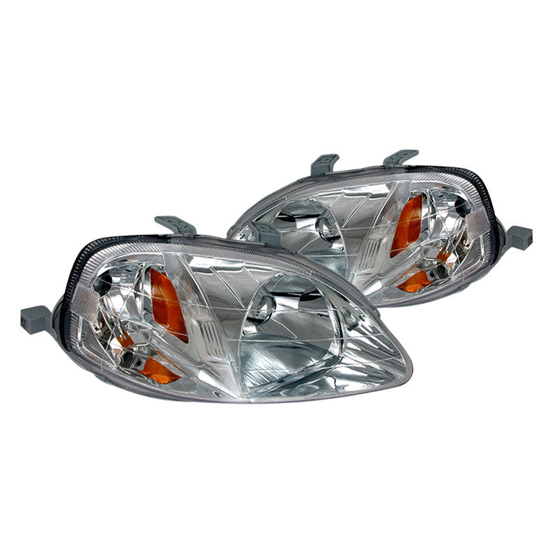 Pair of Spec-D crystal chrome Honda Civic headlights for 1999-2000 models, with clear lens and modern design.