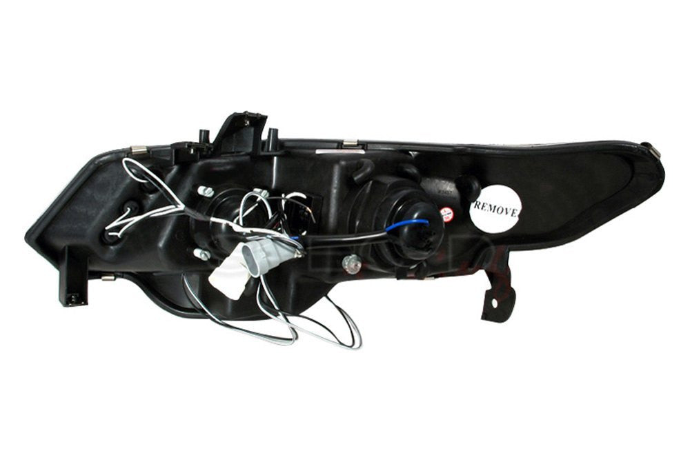 Spec-D dual halo projector headlights for 2006-2011 Honda Civic coupe in chrome finish, featuring modern lighting design.
