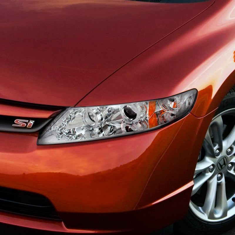 Spec-D dual halo projector headlights for 2006-2011 Honda Civic Sedan in chrome finish, featuring modern LED halo accents.