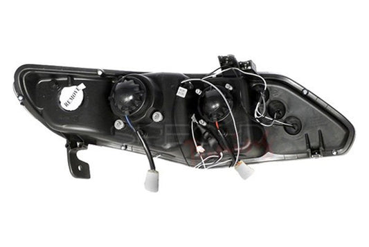 Spec-D dual halo projector headlights for 2006-2011 Honda Civic Sedan in chrome finish, featuring LED halos and clear lens.