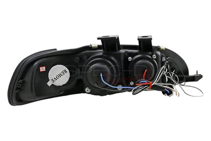 Honda Civic 92-95 dual halo LED projector headlights in chrome, featuring modern lighting design and clear lens visibility.