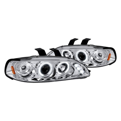 Chrome Spec-D dual halo LED projector headlights for 92-95 Honda Civic, featuring modern LED lighting and sleek design.