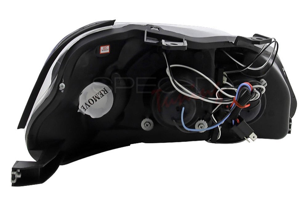 Dual halo LED projector headlights for Honda Civic 99-00 in chrome with clear lenses, featuring sleek modern design.