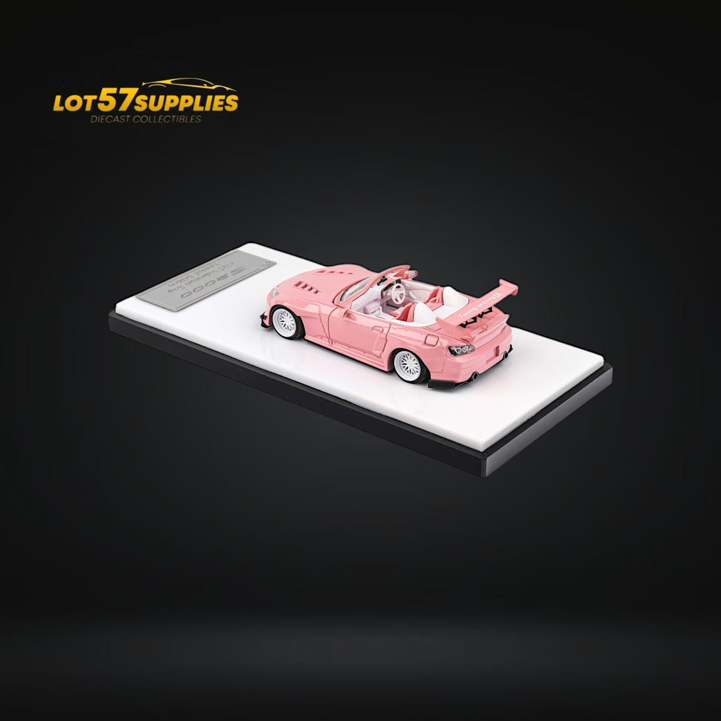 Pink Honda S2000 Microturbo diecast model featuring Rocket Bunny body kit, detailed miniature from Lot57Supplies Diecast Shop.