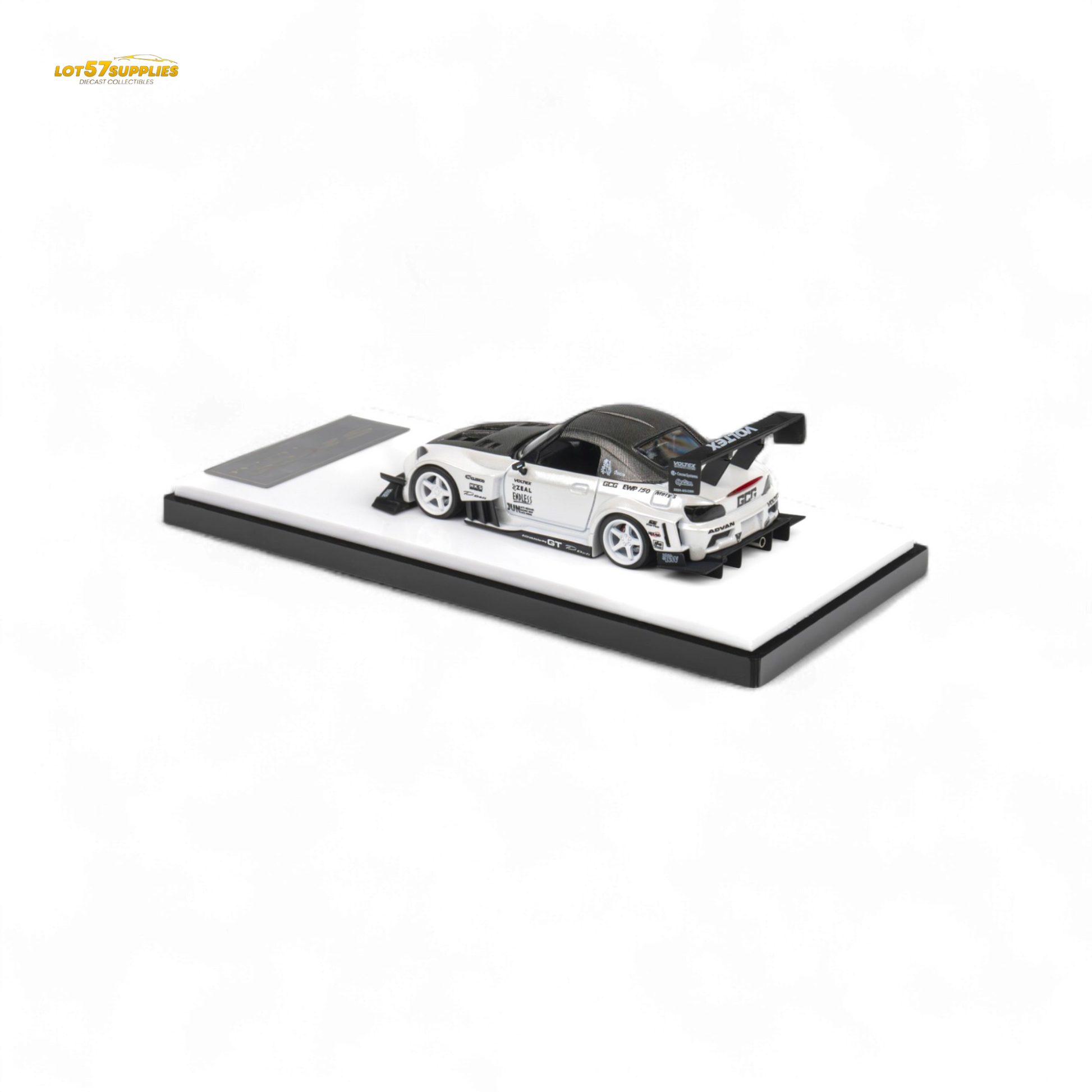 Metallic white Honda S2000 Microturbo diecast model in 1:64 scale, detailed design, by Lot57Supplies Diecast Shop