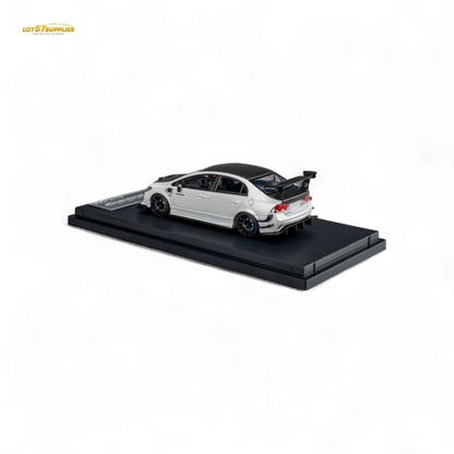 Metallic white Honda Civic Type R FD2 diecast model by Spoon Sports, detailed 1:64 scale replica from Lot57Supplies Diecast Shop.
