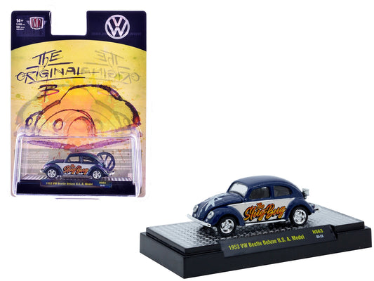 1953 Volkswagen Beetle Deluxe USA Model "The Slug Bug" Blue Metallic with White Sides Limited Edition to 5566 pieces Worldwide 1/64 Diecast Model Car by M2 Machines