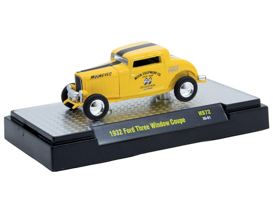 1932 Ford Three-Window Coupe "MoonEyes" Yellow with Black Stripe Limited Edition to 4400 pieces Worldwide 1/64 Diecast Model Car by M2 Machines