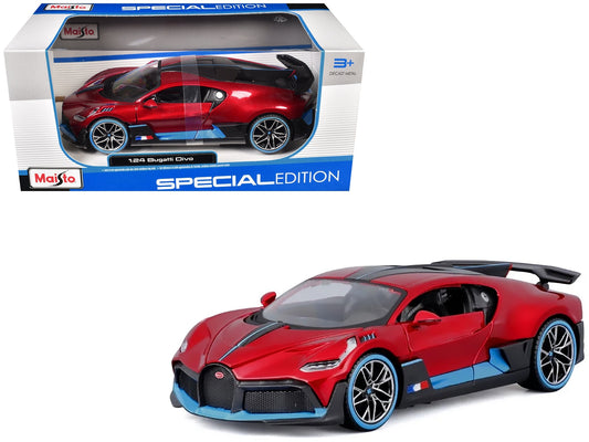 Bugatti Divo Red Metallic with Carbon and Blue Accents "Special Edition" 1/24 Diecast Model Car by Maisto