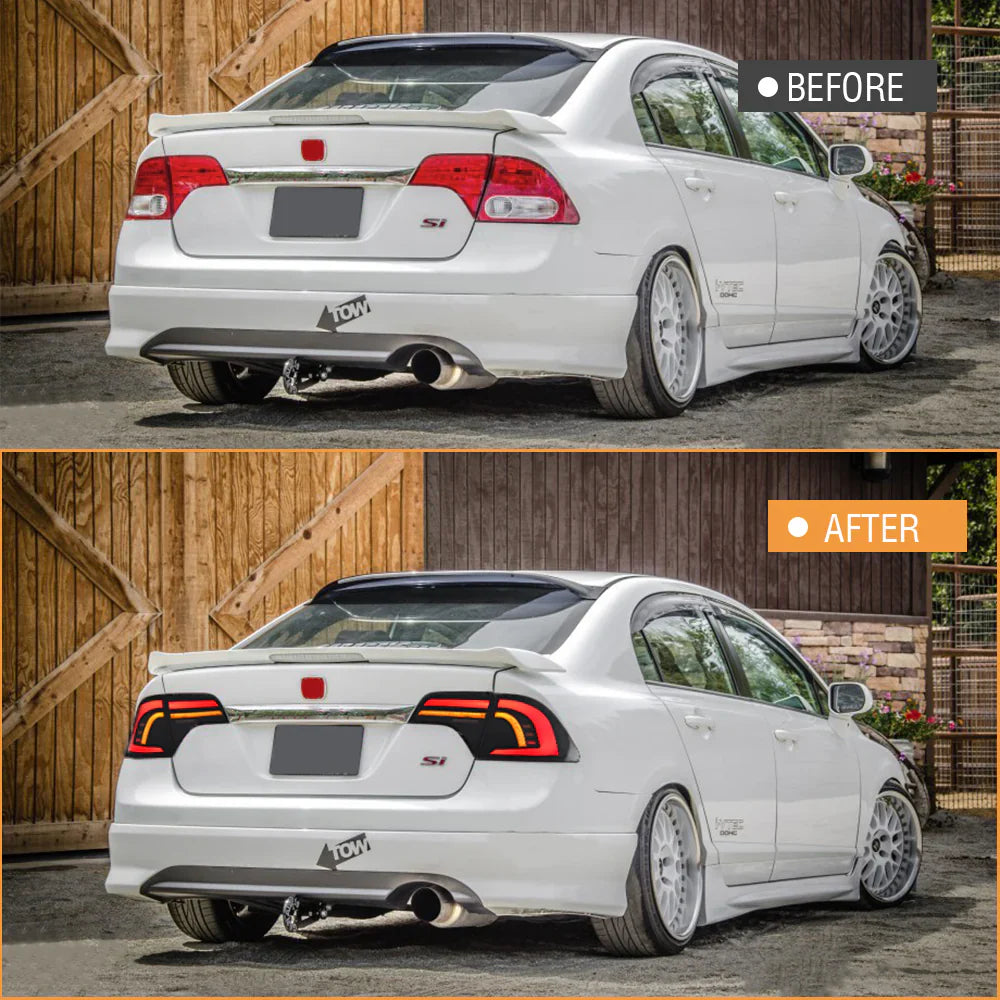 NTXGlow LED tail lights for 2006-2011 Honda Civic Sedan with clear lens, showcasing modern automotive lighting design.