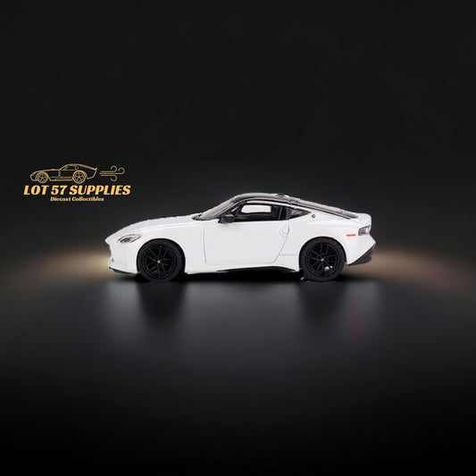 Mini GT Nissan Z Performance diecast model in Everest White, 1:64 scale, featuring detailed design and accurate Nissan branding