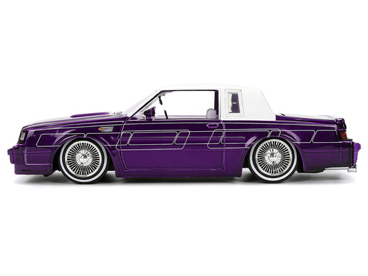 1987 Buick Grand National Candy Purple with Graphics and White Top and Interior "Bigtime Muscle" Series 1/24 Diecast Model Car by Jada