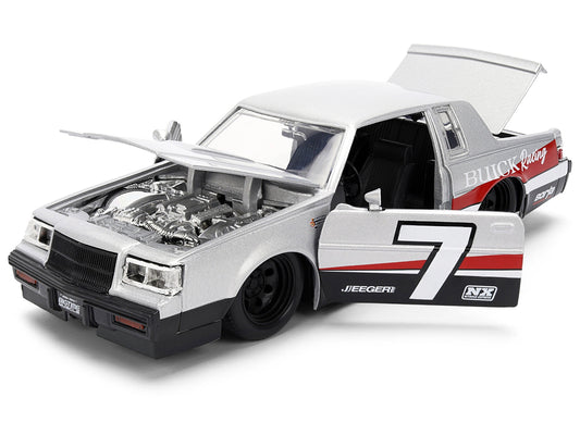 1987 Buick Grand National #7 "Buick Racing" Matt Silver Metallic with Red and Black Stripes "Bigtime Muscle" Series 1/24 Diecast Model by Jada