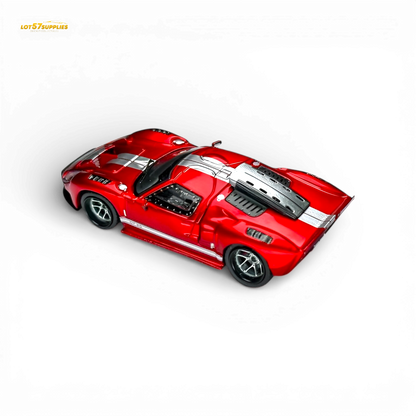 Rhino Model RM Ford GT40 diecast car in transparent red, 1:64 scale, showcasing detailed Ford sports car design.