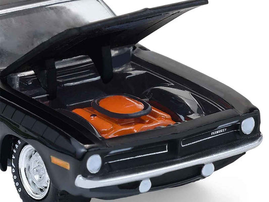 1970 Plymouth 'Cuda AAR Black with Gray Stripes "Barrett-Jackson" Series 16 1/64 Diecast Model Car by Greenlight