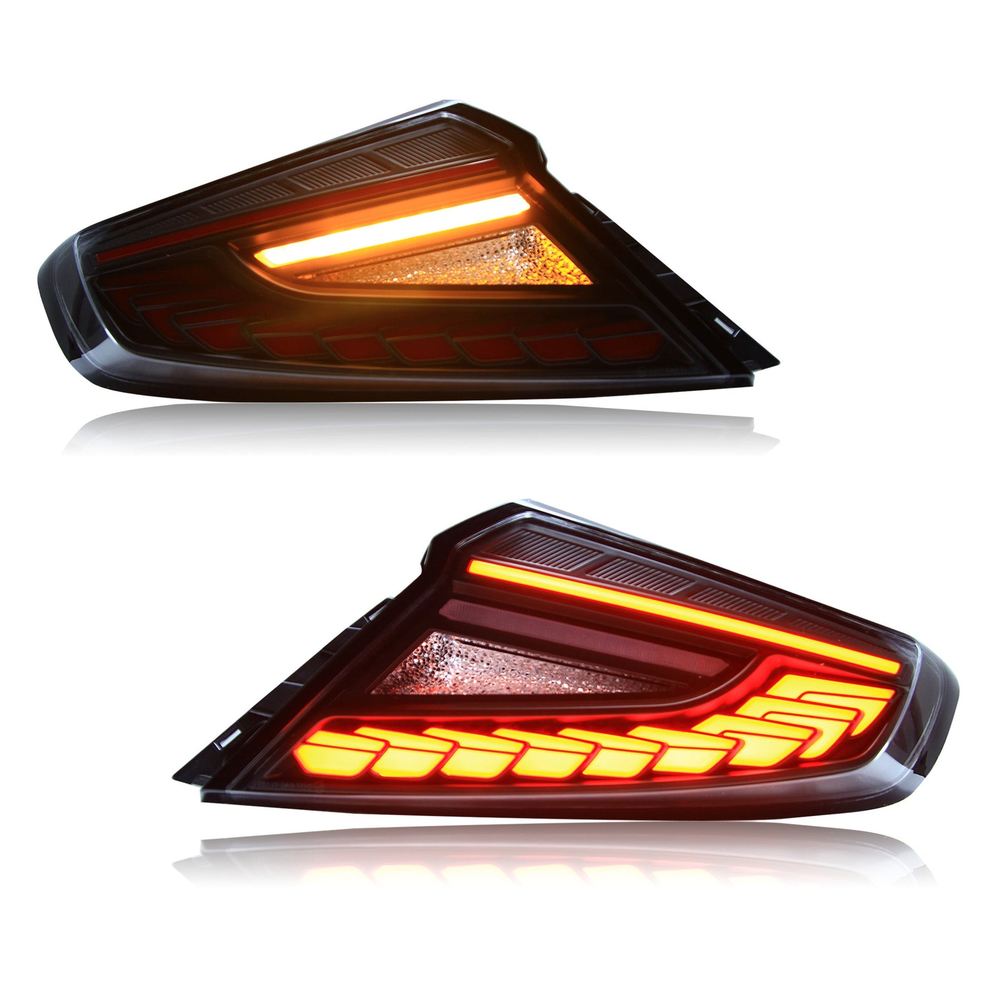 OLM Phantom-Spec LED taillights with clear lens and red optic for 2022+ Subaru WRX, featuring sleek, modern tail light design.