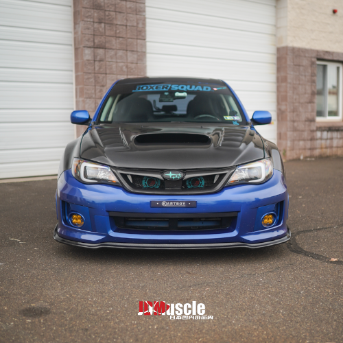 JDMuscle carbon fiber front lip for 2011-2014 Subaru WRX and STI, lightweight aerodynamic car body kit component