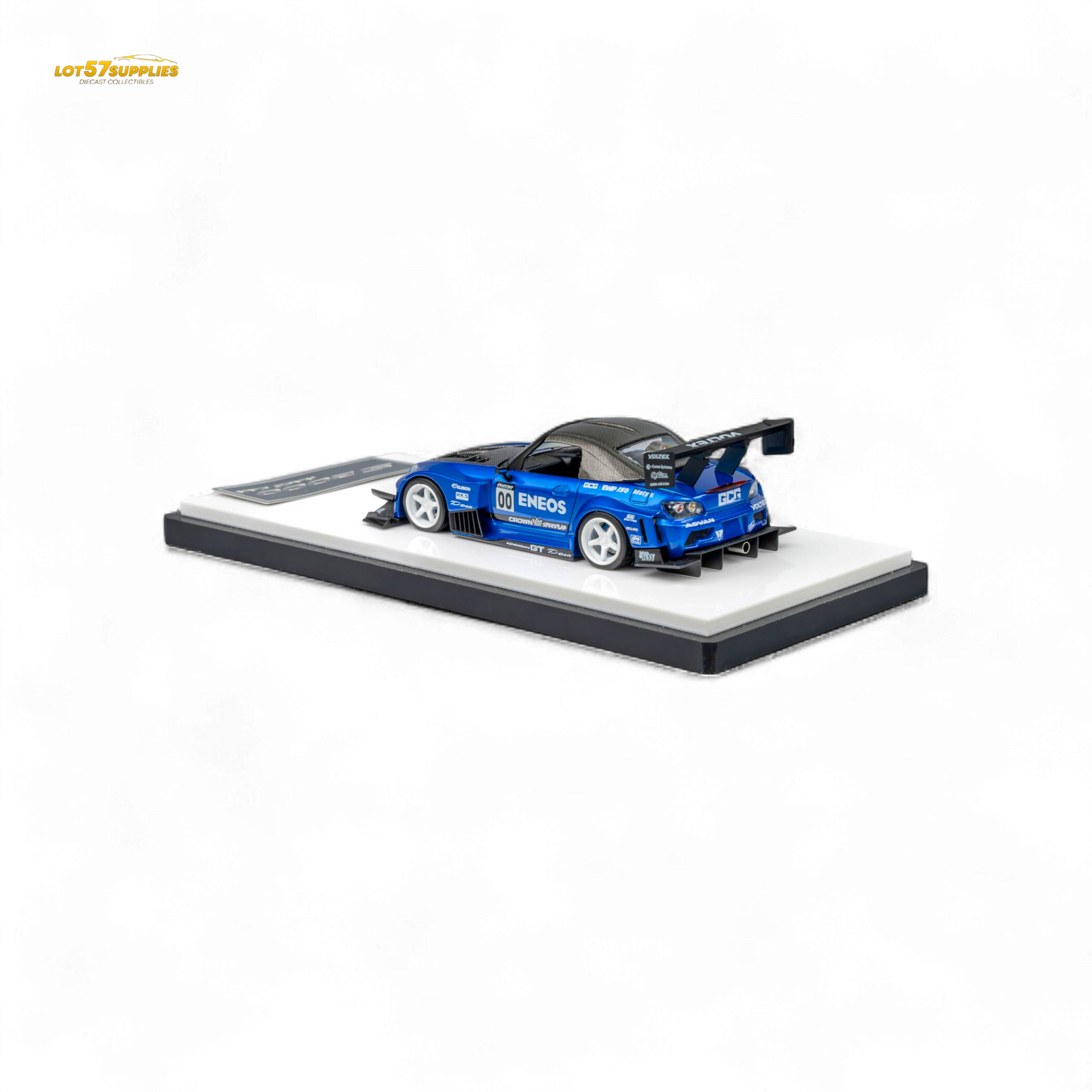 Candy blue Honda MicroTurbo S2000 diecast model car with ENEOS #00 TOP FUEL decals, detailed miniature collectible.