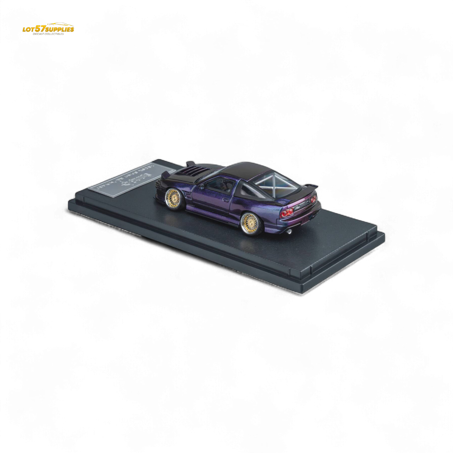 Purple chameleon Nissan 180SX MicroTurbo diecast model by Lot57Supplies, detailed 1:64 scale microcar with vibrant color finish.