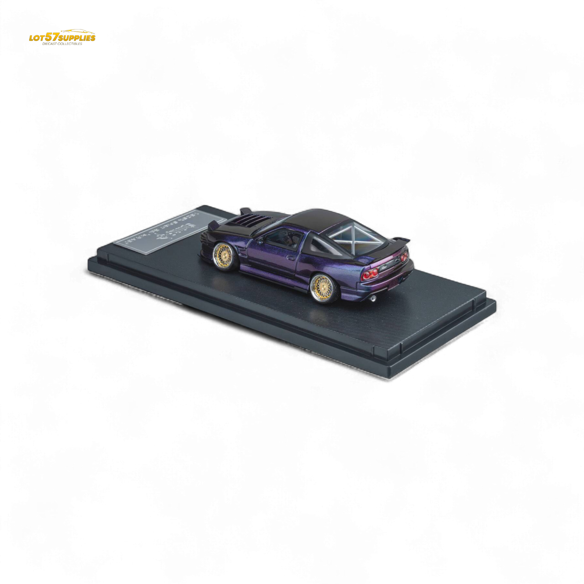Purple chameleon Nissan 180SX MicroTurbo diecast model by Lot57Supplies, detailed 1:64 scale microcar with vibrant color finish.