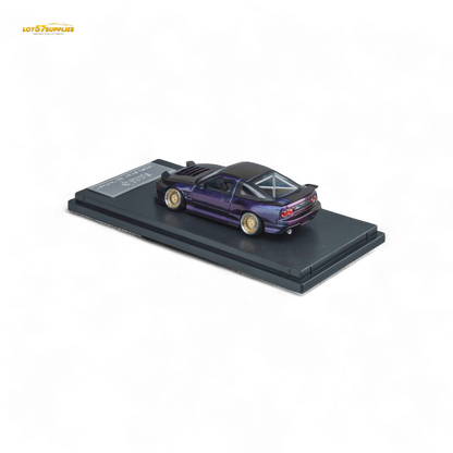 Purple chameleon Nissan 180SX MicroTurbo diecast model by Lot57Supplies, detailed 1:64 scale microcar with vibrant color finish.