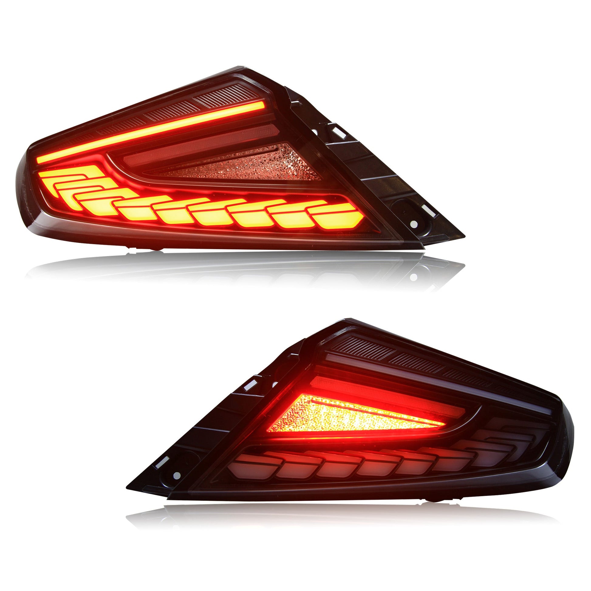 OLM Phantom-Spec LED taillights with clear lens and white optic for 2022+ Subaru WRX, showcasing sleek tail light design.