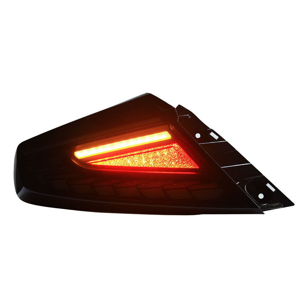 OLM Phantom-Spec LED taillights with smoke lens and white optic for 2022+ Subaru WRX, showing sleek tail light design and installation angle.