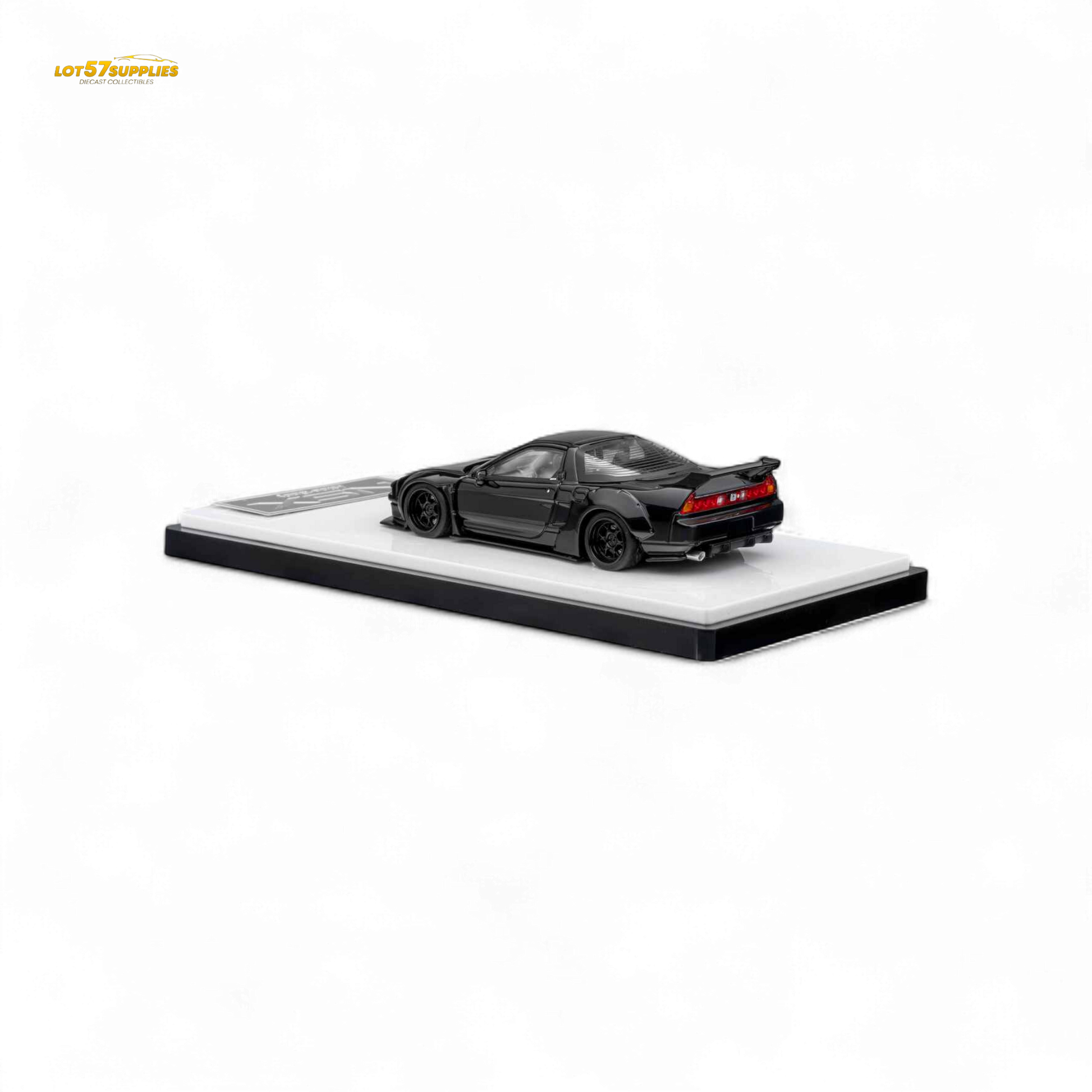 Gloss black Honda Microturbo NSX-R WideBody diecast model in 1:64 scale, detailed miniature car collectible.