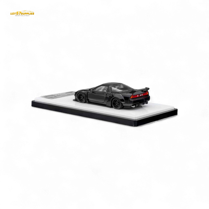 Gloss black Honda Microturbo NSX-R WideBody diecast model in 1:64 scale, detailed miniature car collectible.