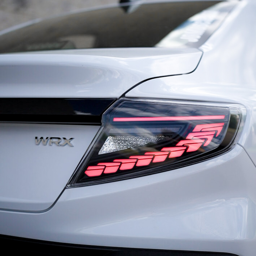 JDMuscle WRX 2022-2025 tail lights with Doragon LED design, featuring sleek red and clear lens details on a car tail light assembly