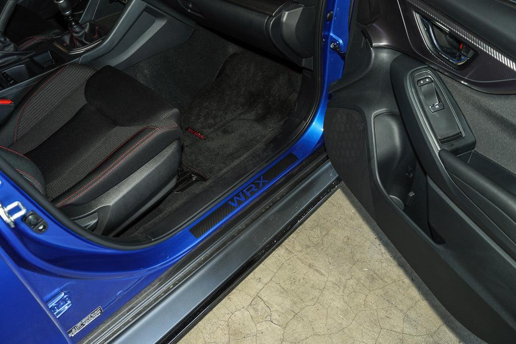 3D carbon fiber door sill accent overlay for VA/VB 2015-2025 Subaru WRX/STI interior by StickerFab
