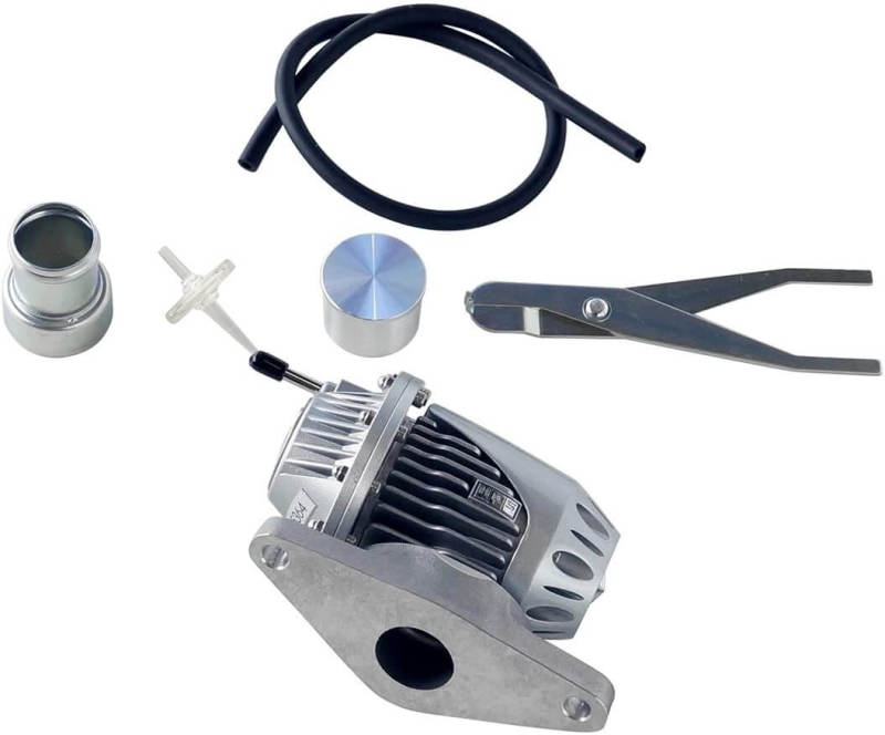 HKS SSQV4 turbocharger blow off valve for Subaru WRX 2002-2007, shown in close-up detail on a blue background.