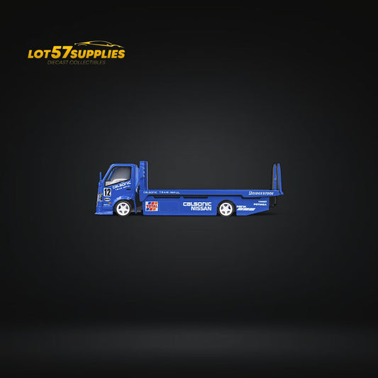 MicroTurbo HINO 300 Custom Truck Flatbed Blue Calsonic Livery 1:64 - Evergreen Kings