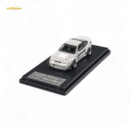 White 1:64 scale Nissan 180SX MicroTurbo diecast car by Pandem Rocket Bunny, detailed miniature model from Lot57Supplies.