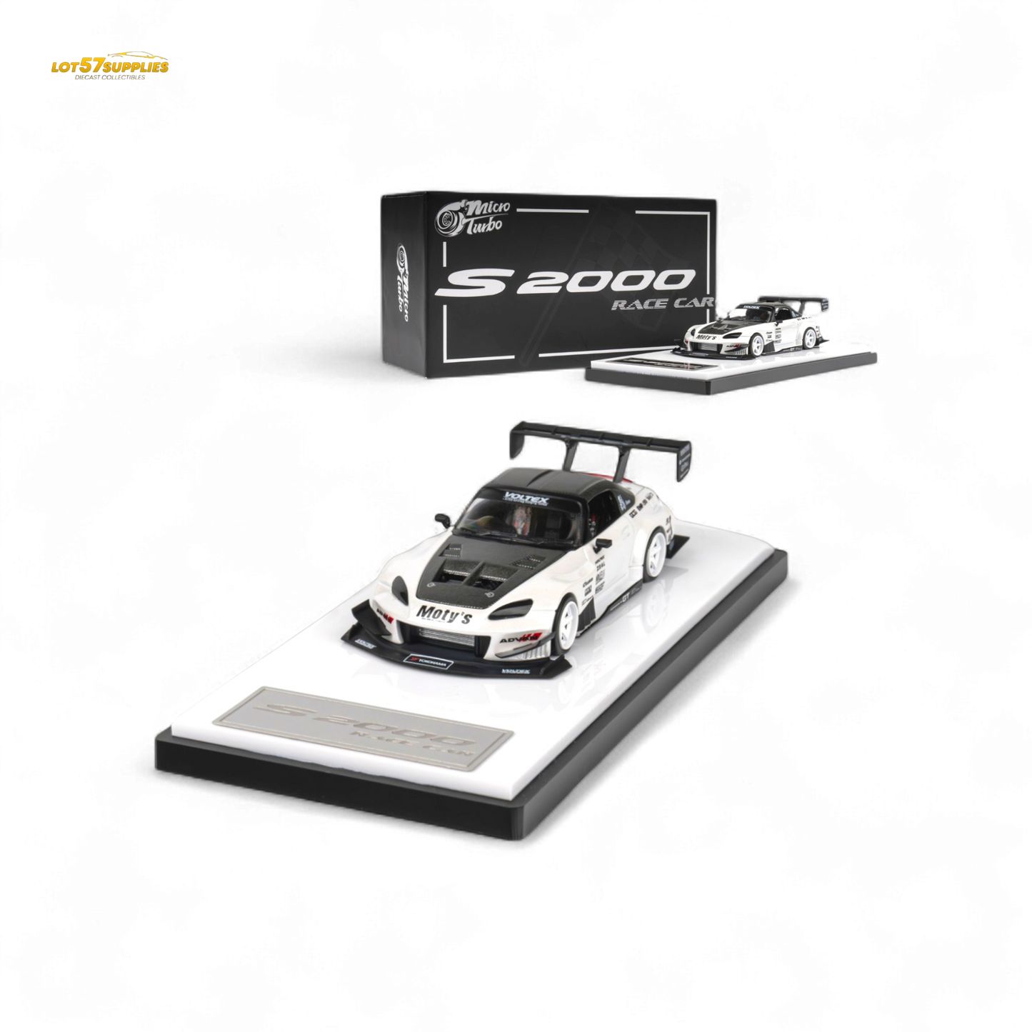 Metallic white Honda S2000 Microturbo diecast model in 1:64 scale, detailed Honda sports car by Lot57Supplies Diecast Shop