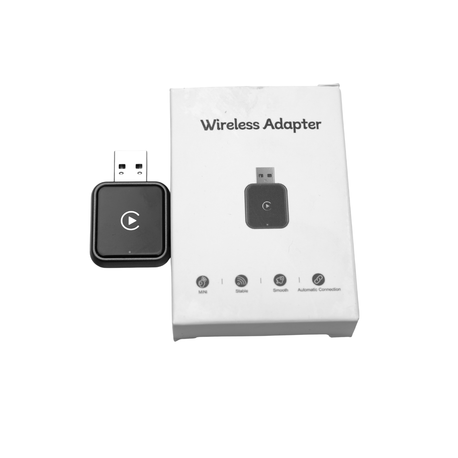 JDMuscle Wireless CarPlay/Android Auto Adapter V2 for 2019-2025 Subaru WRX and STI, showing the compact device connected to a car dashboard.