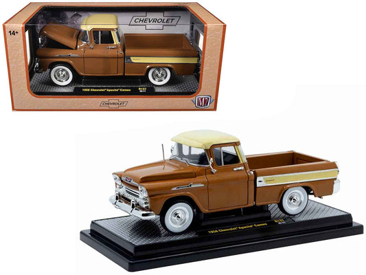 1958 Chevrolet Apache Cameo Pickup Truck Brown with Beige Top Limited Edition to 5250 pieces Worldwide 1/24 Diecast Model Car by M2 Machines
