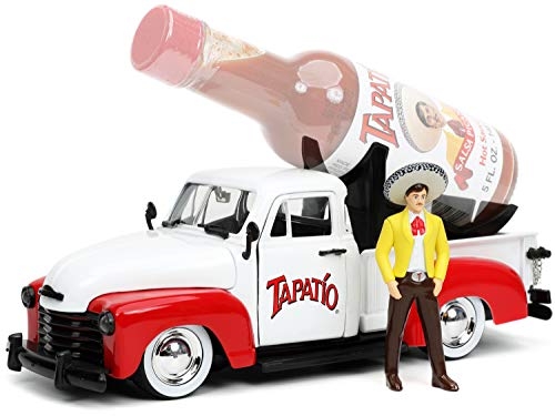 1953 Chevrolet Pickup Truck White and Red with Charro Man Diecast Figurine "Tapatio" 1/24 Diecast Model Car by Jada